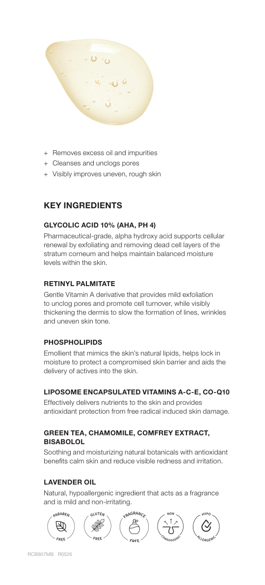 AHA 10% Moisturizing Cleanser product sheet page 2